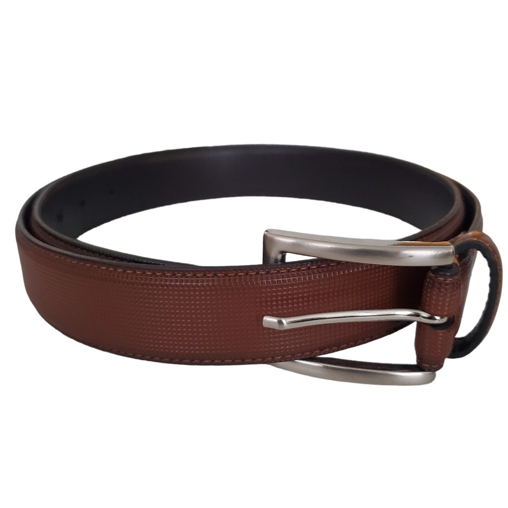 Florsheim Leather Belt Textured Brown Nickel Buckle Men's Size 40